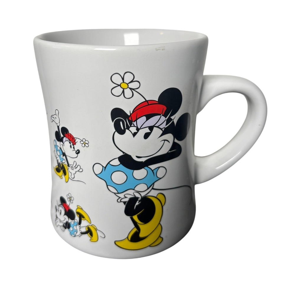 Disney Store Minnie Mouse All Over Print White Ceramic Coffee Mug Retro Style